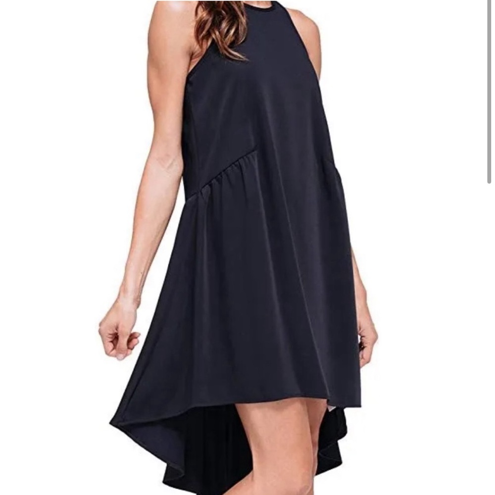 Pleione Ruffled Hi-low dress. BLACK, Small